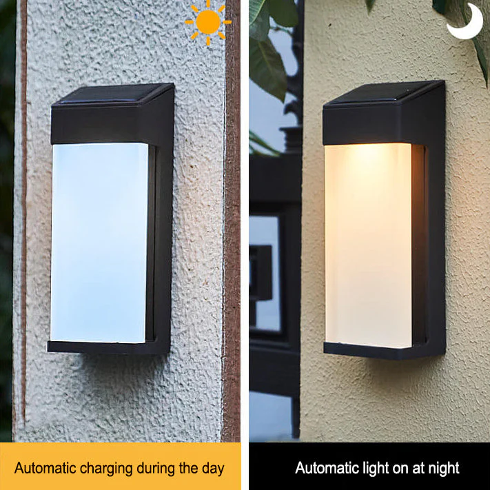Solar Outdoor Wall Lamp Black Metal Rectangular Glass Shade - Image 5