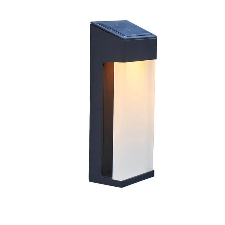 Solar Outdoor Wall Lamp Black Metal Rectangular Glass Shade - Image 7