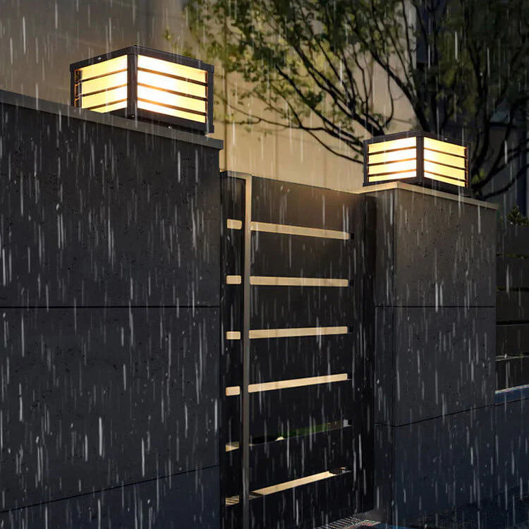 Solar Outdoor Wall Lamp Black Square Fence Mount Design - Image 2