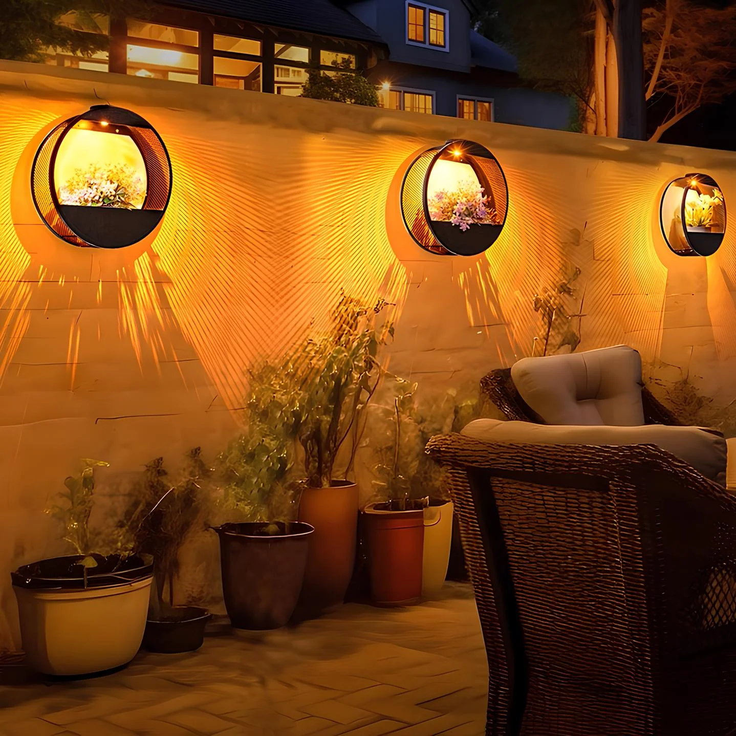 Solar Outdoor Wall Lantern With Integrated Flower Pot And Light Sensor - Image 3