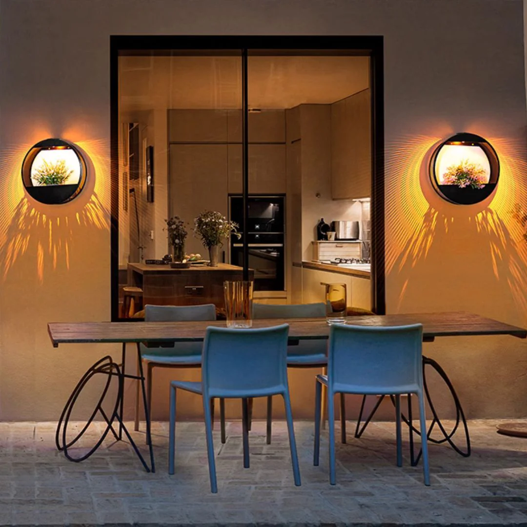 Solar Outdoor Wall Lantern With Integrated Flower Pot And Light Sensor - Image 7