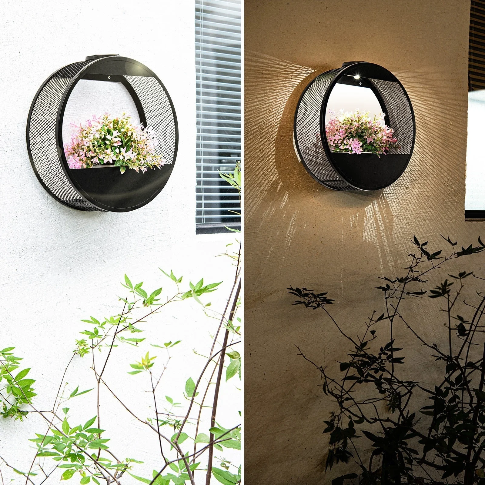 Solar Outdoor Wall Lantern With Integrated Flower Pot And Light Sensor - Image 9