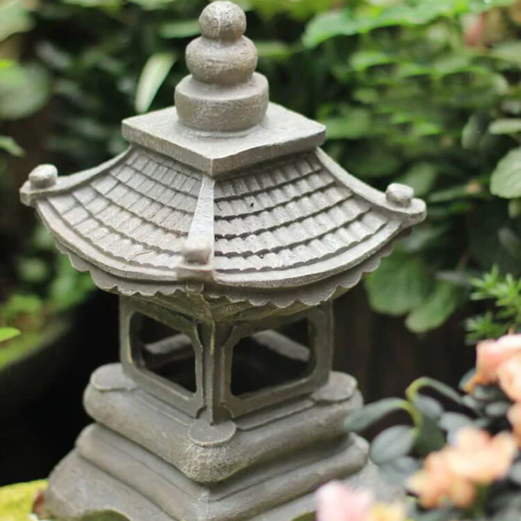 Solar Powered Pagoda Shape Resin Garden Light in Stone Finish - Image 4