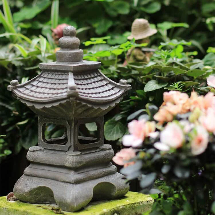 Solar Powered Pagoda Shape Resin Garden Light in Stone Finish - Image 5