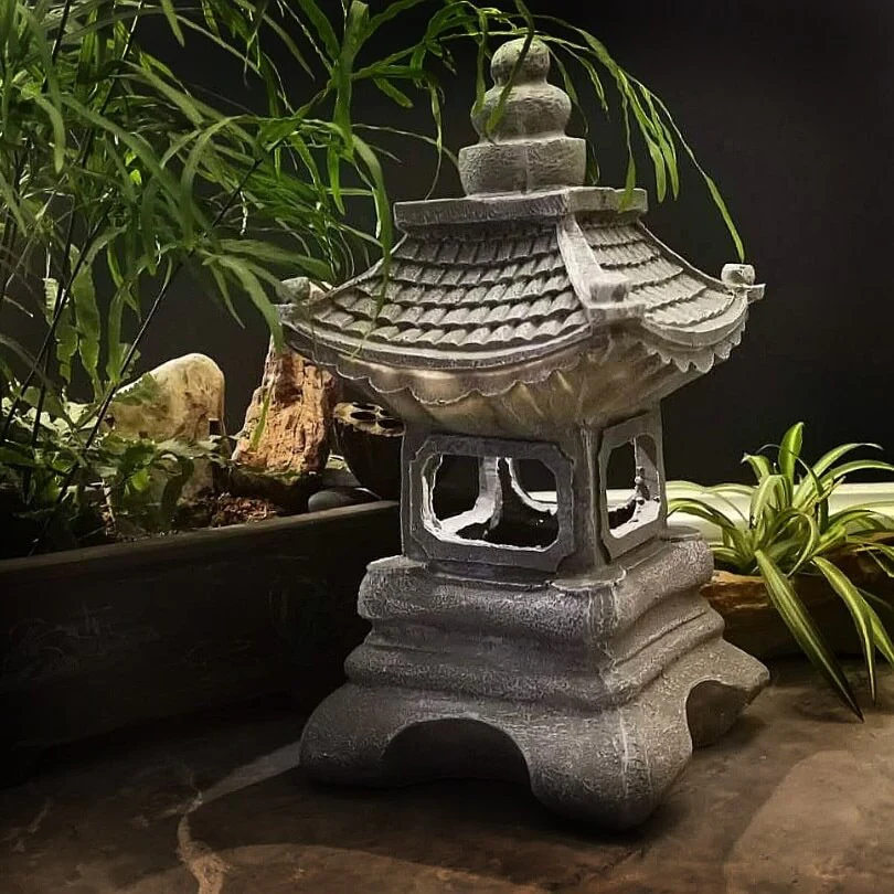 Solar Powered Pagoda Shape Resin Garden Light in Stone Finish - Image 6