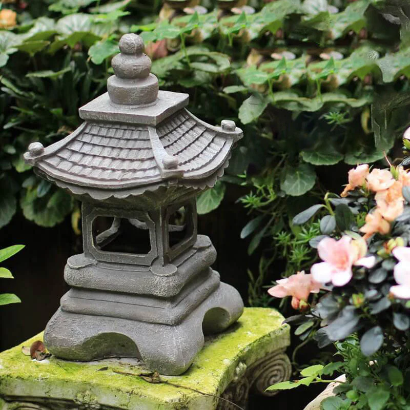 Solar Powered Pagoda Shape Resin Garden Light in Stone Finish - Image 7