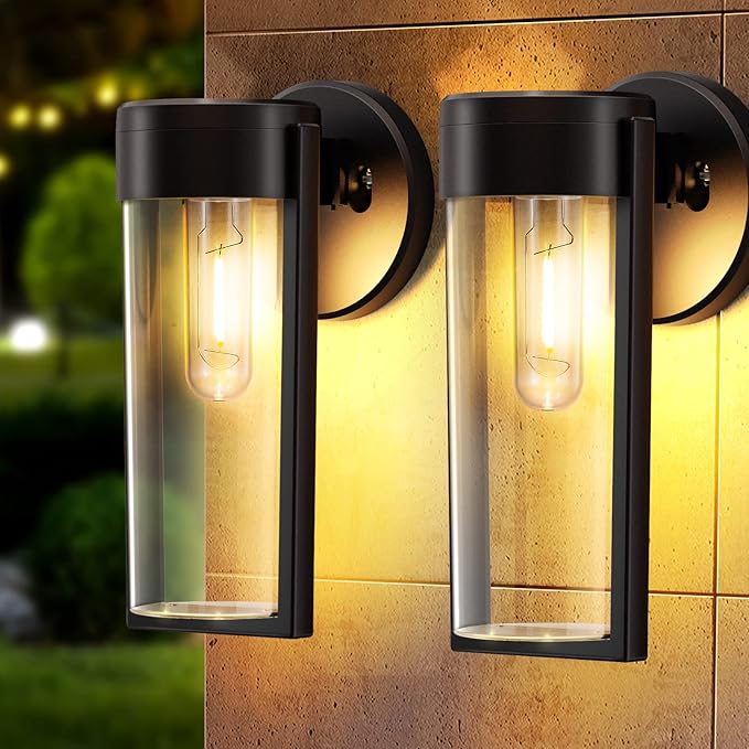 Solar Wall Lantern Outdoor Black Mounted Light With Light Sensor - Image 2