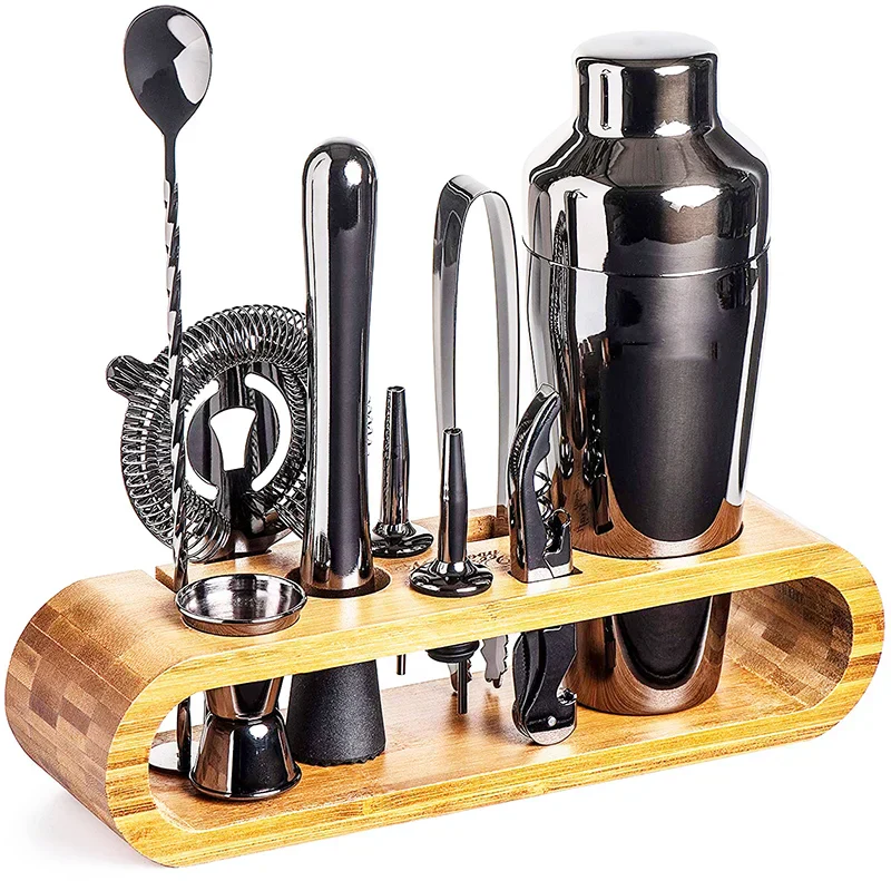 Stainless Steel Cocktail Shaker Set With Bamboo Stand - Image 10