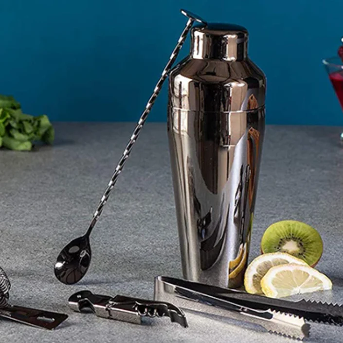 Stainless Steel Cocktail Shaker Set With Bamboo Stand - Image 2