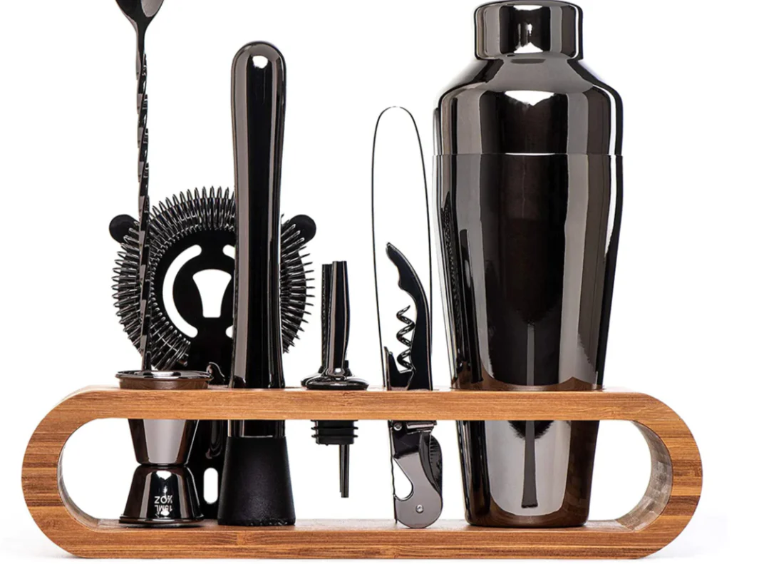 Stainless Steel Cocktail Shaker Set With Bamboo Stand - Image 5