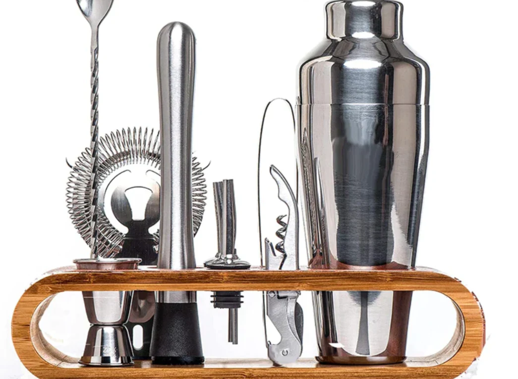 Stainless Steel Cocktail Shaker Set With Bamboo Stand - Image 6