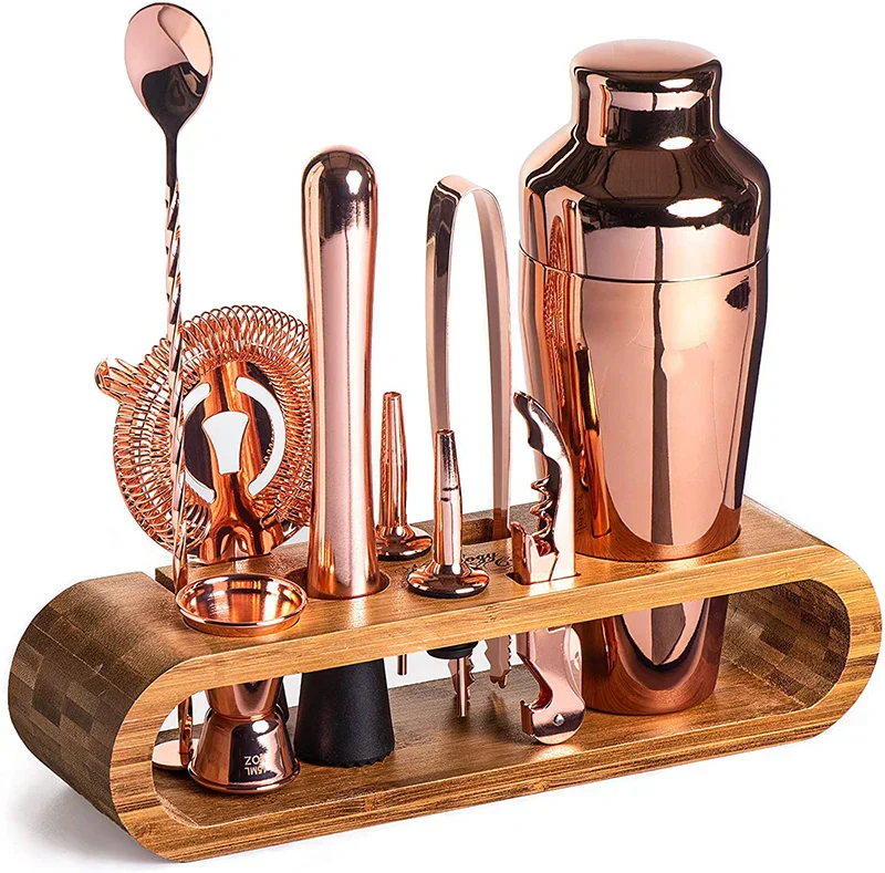 Stainless Steel Cocktail Shaker Set With Bamboo Stand - Image 8