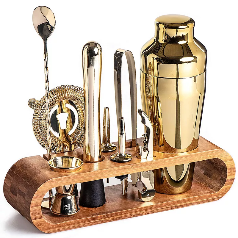 Stainless Steel Cocktail Shaker Set With Bamboo Stand - Image 9