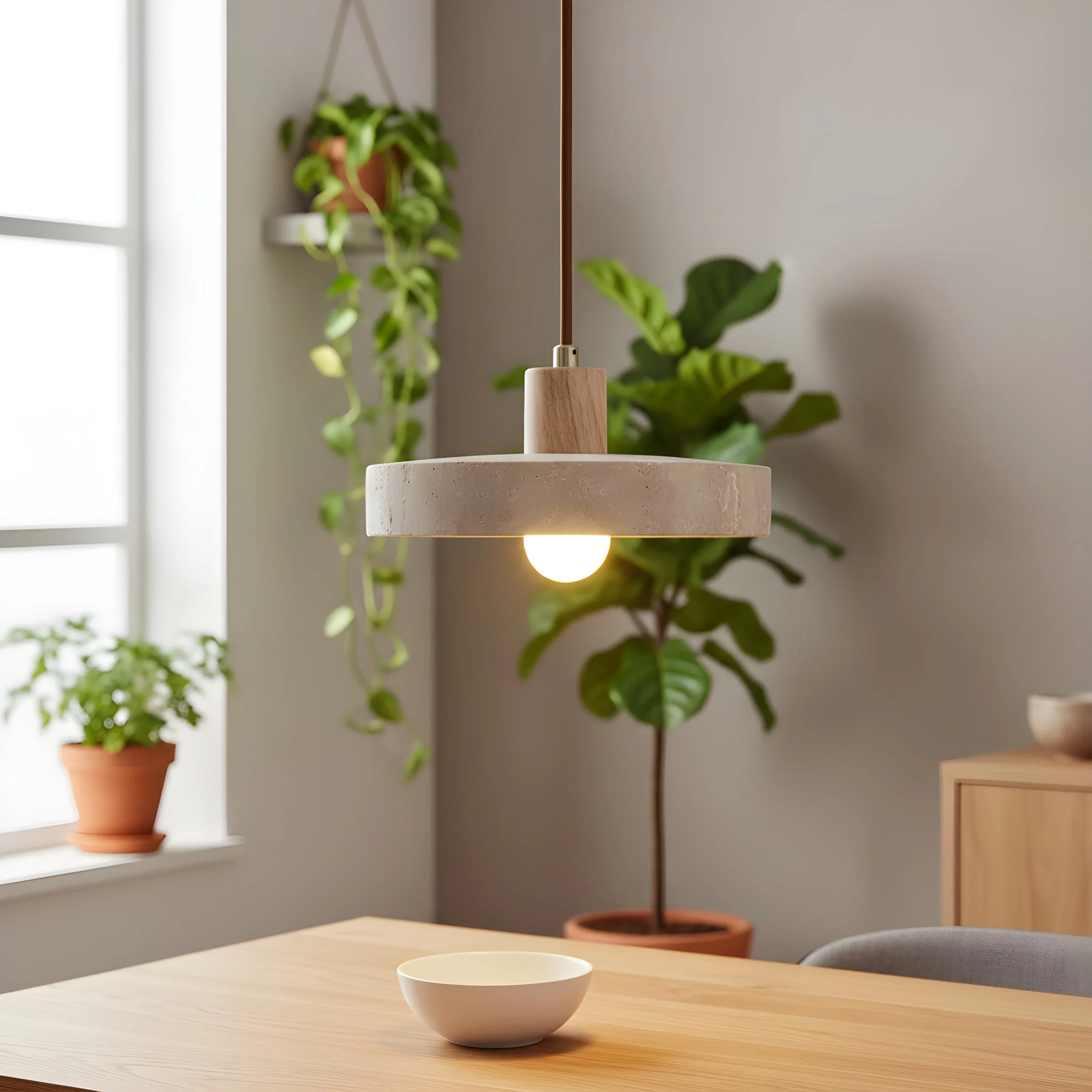 Stone Travertine Bauhaus Pendant Light - Image 3