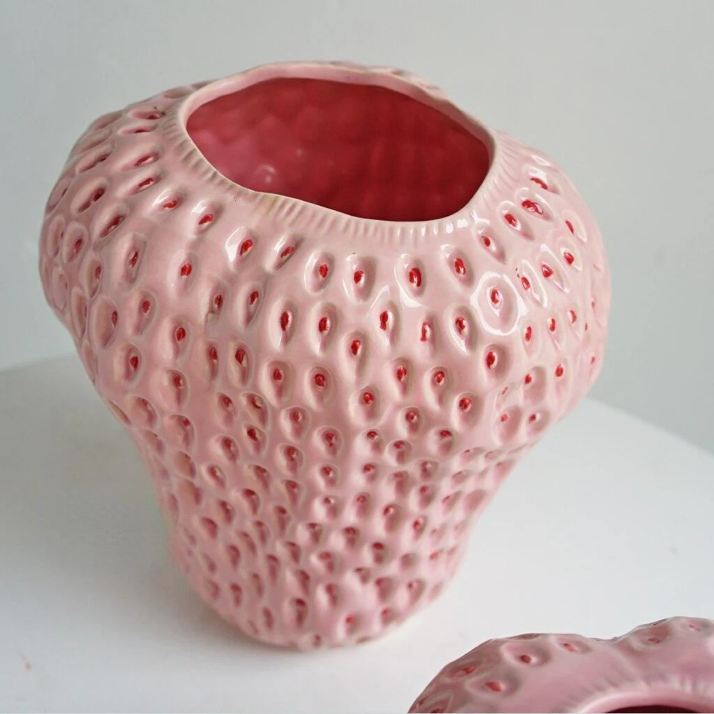 Strawberry Ceramic Decorative Vase For Flowers And Table Decor - Image 3