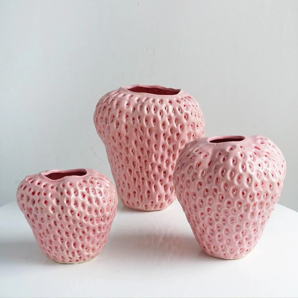 Strawberry Ceramic Decorative Vase For Flowers And Table Decor - Image 7