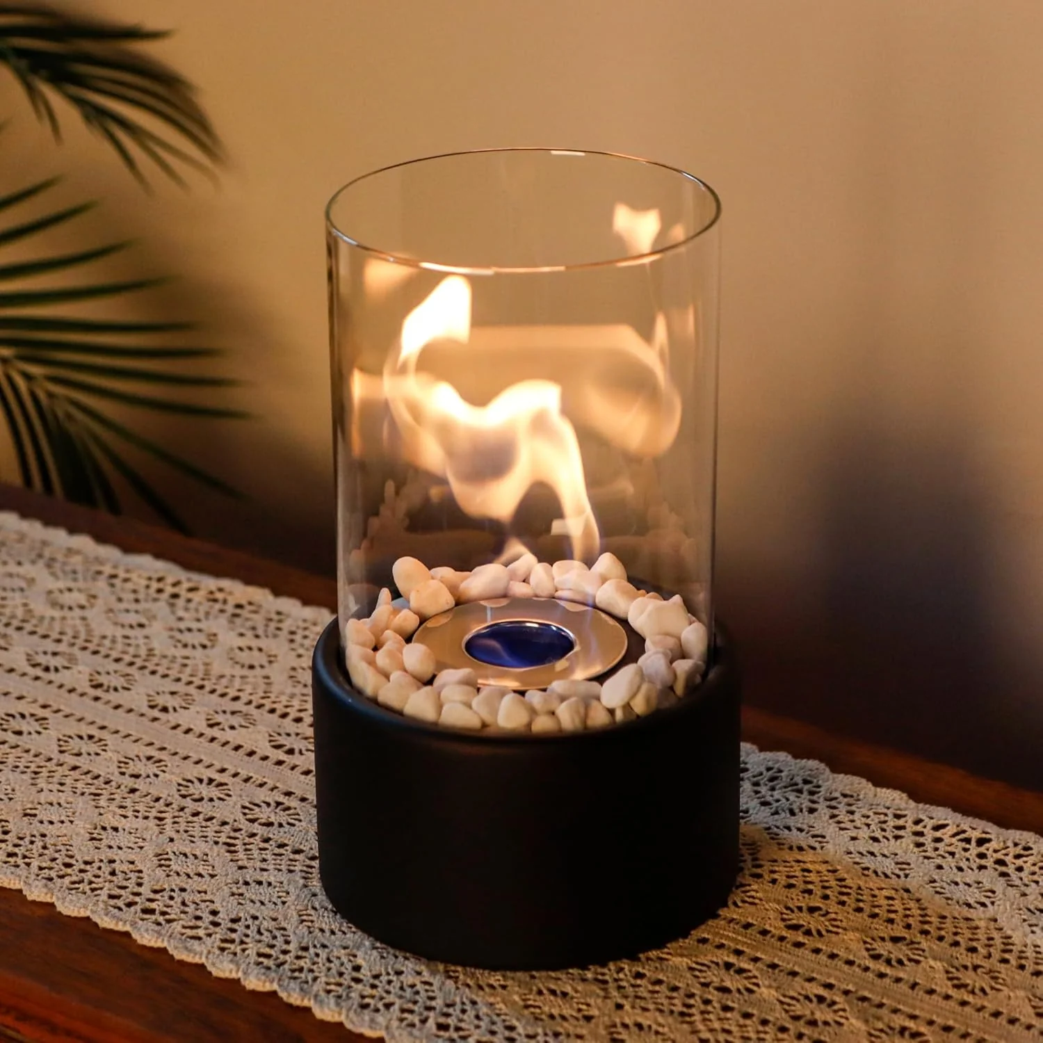 Tabletop Bio ethanol Fireplace with Glass Cylinder and Metal Base - Image 11