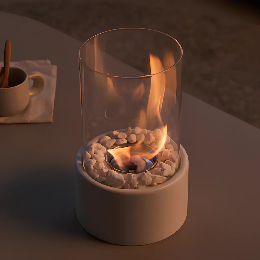 Tabletop Bio ethanol Fireplace with Glass Cylinder and Metal Base - Image 13