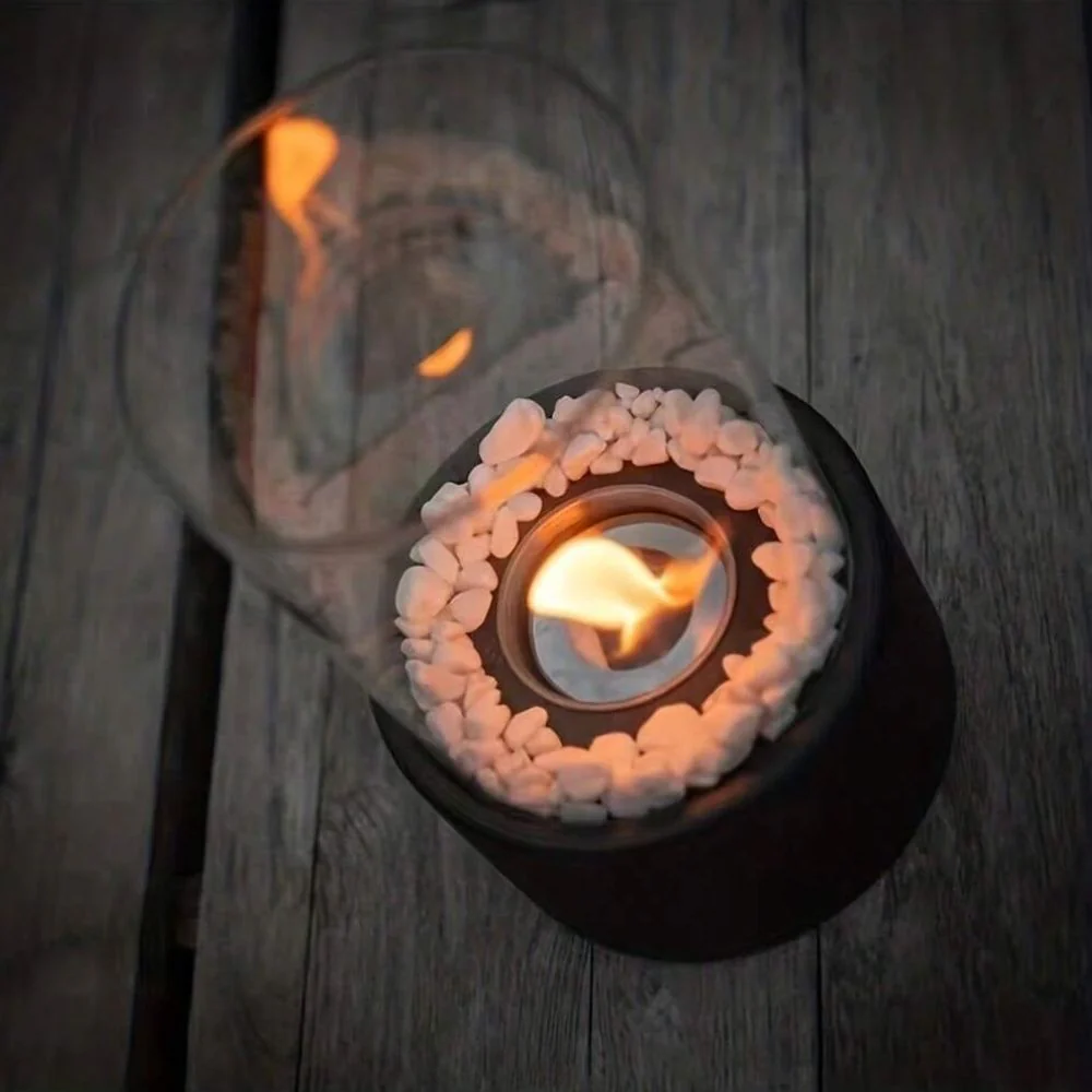 Tabletop Bio ethanol Fireplace with Glass Cylinder and Metal Base - Image 14