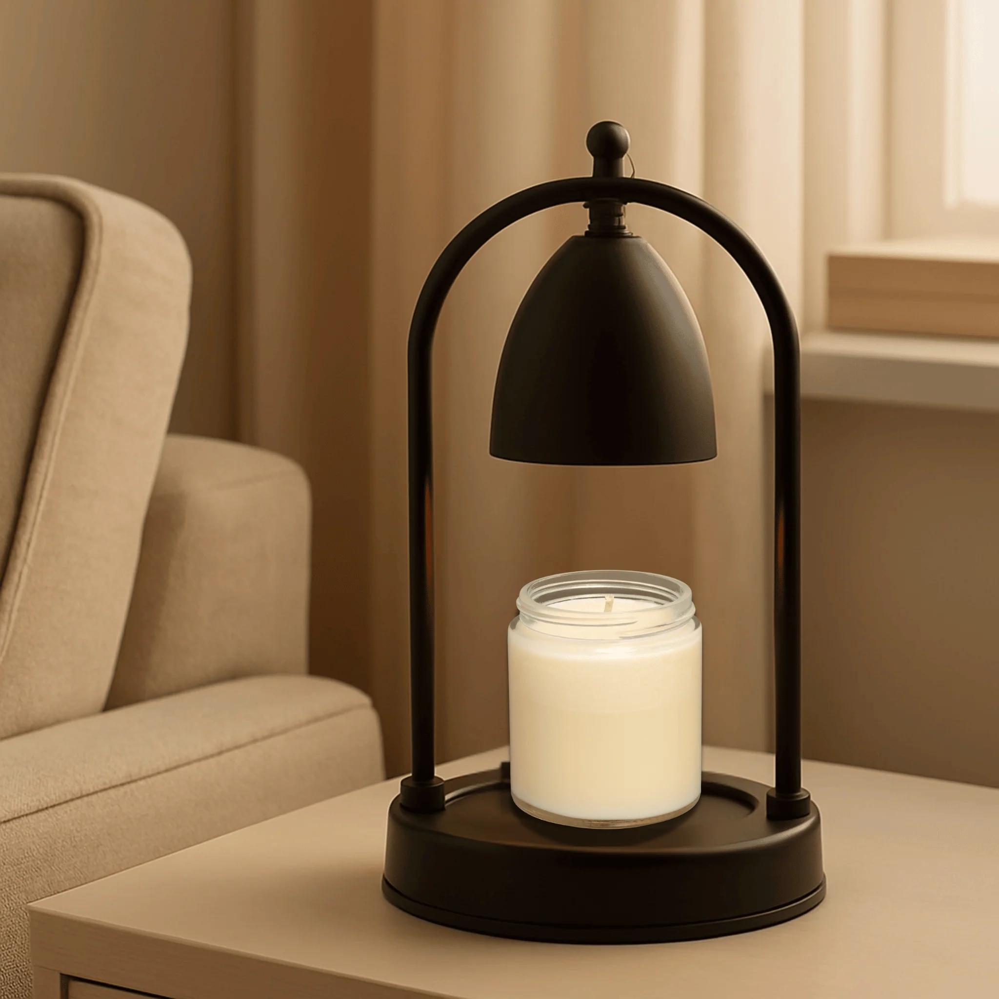 Tabletop Candle Warmer Lamp with Black Metal Arch Frame - Image 4