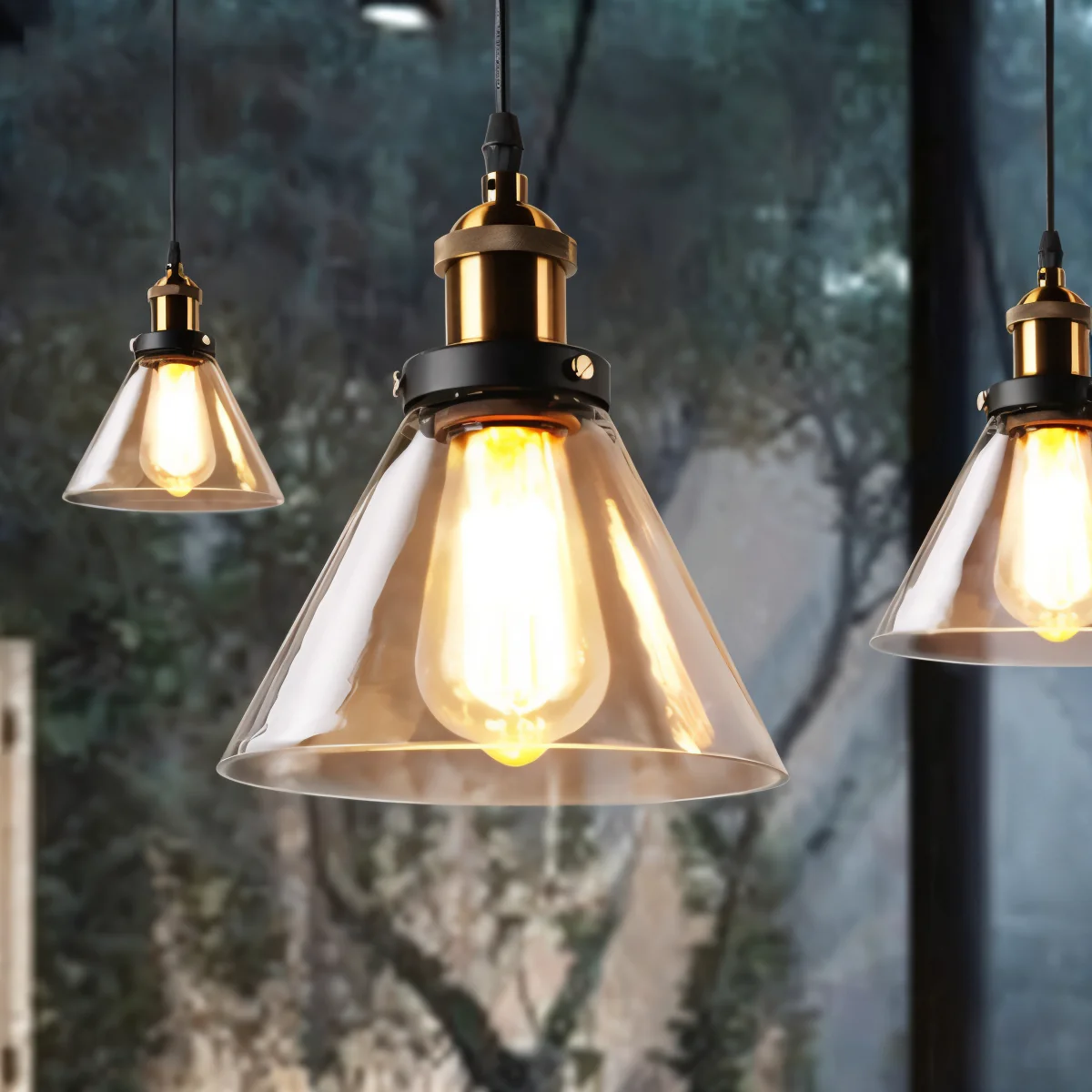Tinted glass hanging pendant light with brass fitting - Image 10
