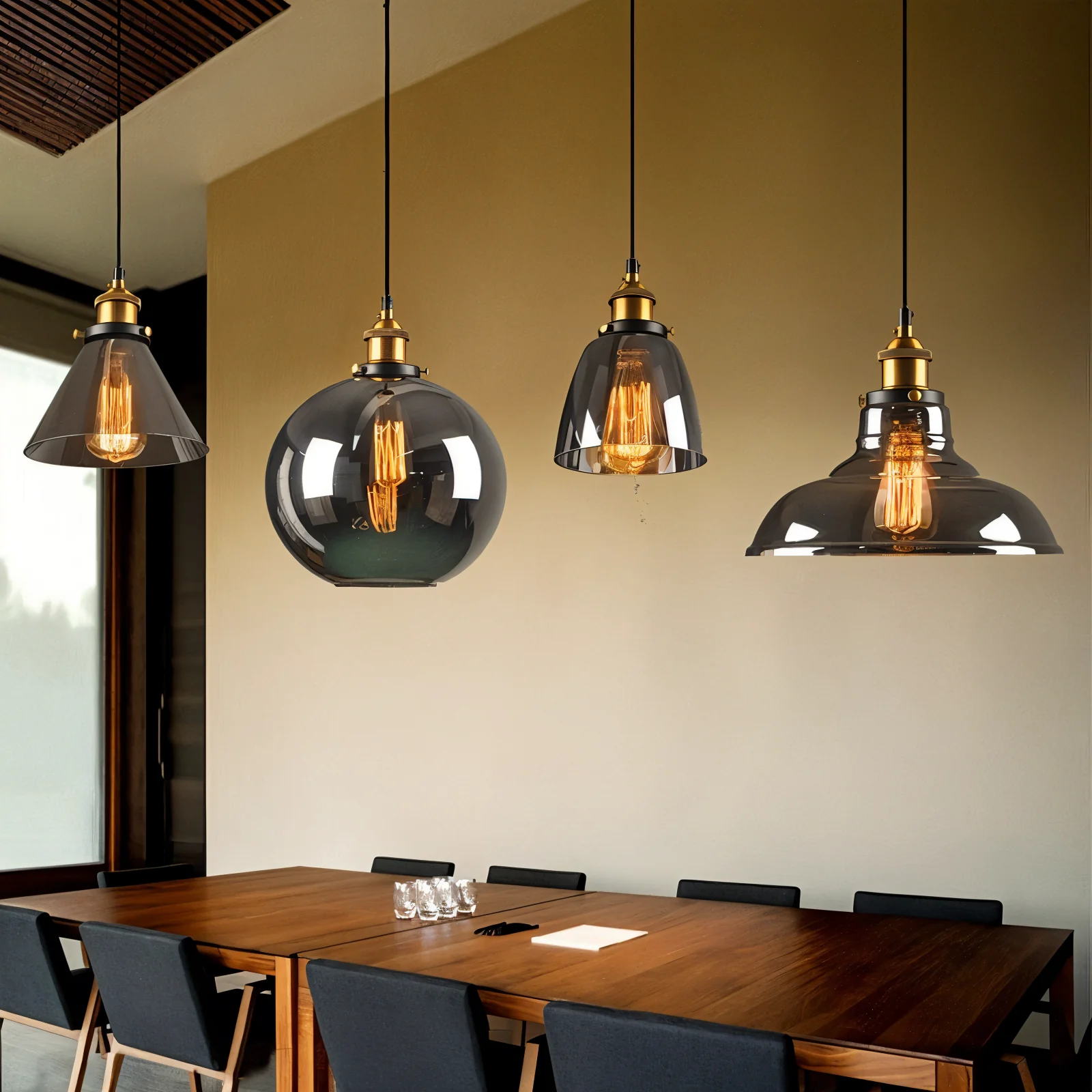 Tinted glass hanging pendant light with brass fitting - Image 12
