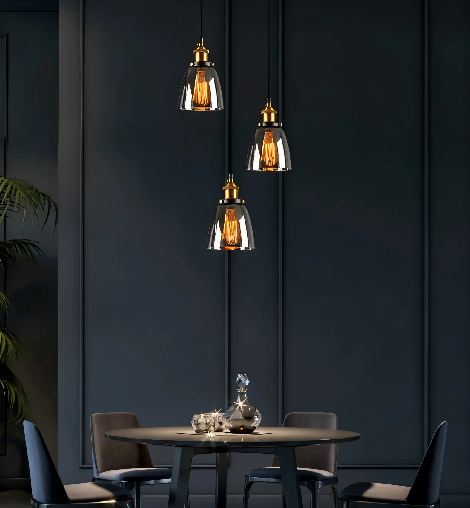 Tinted glass hanging pendant light with brass fitting - Image 3