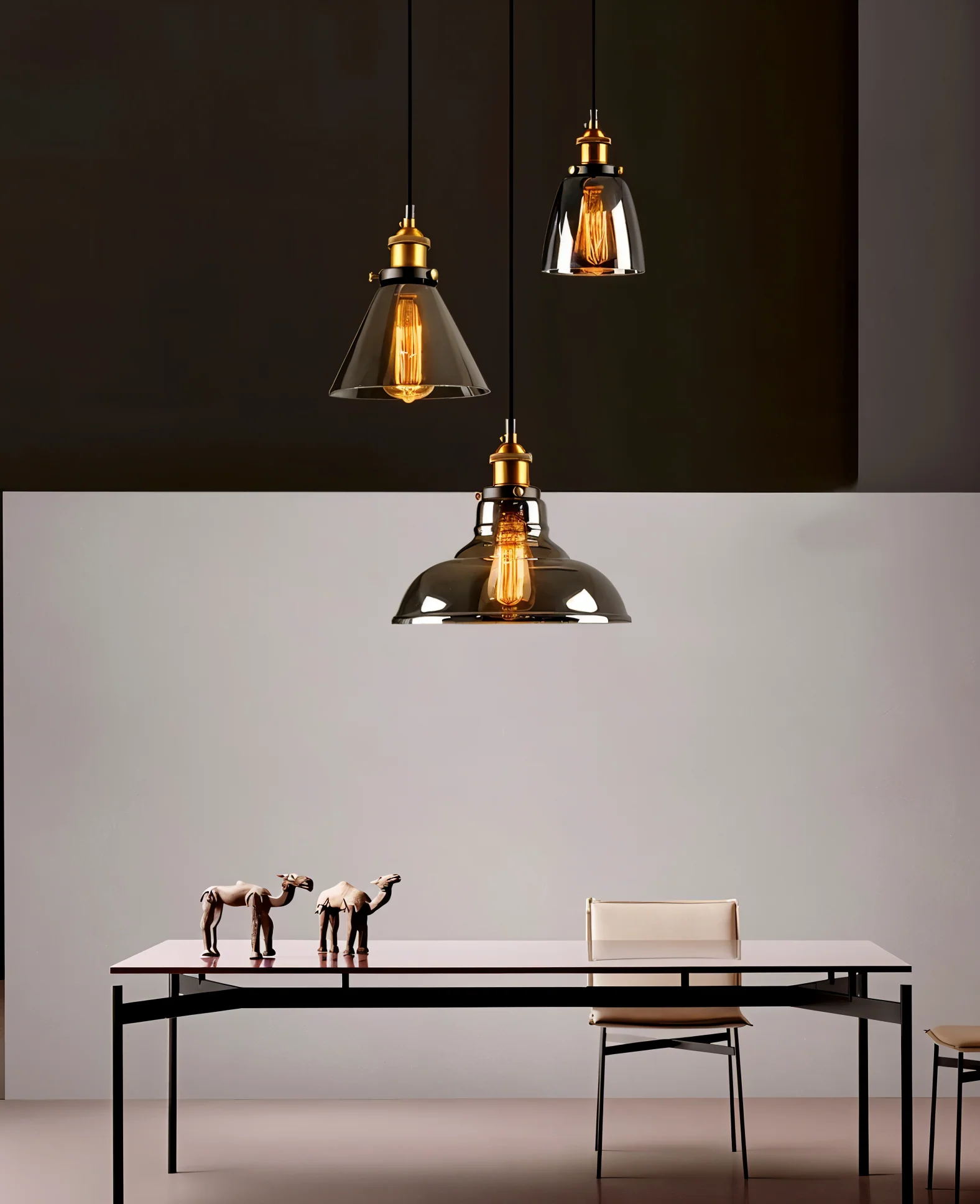 Tinted glass hanging pendant light with brass fitting - Image 4