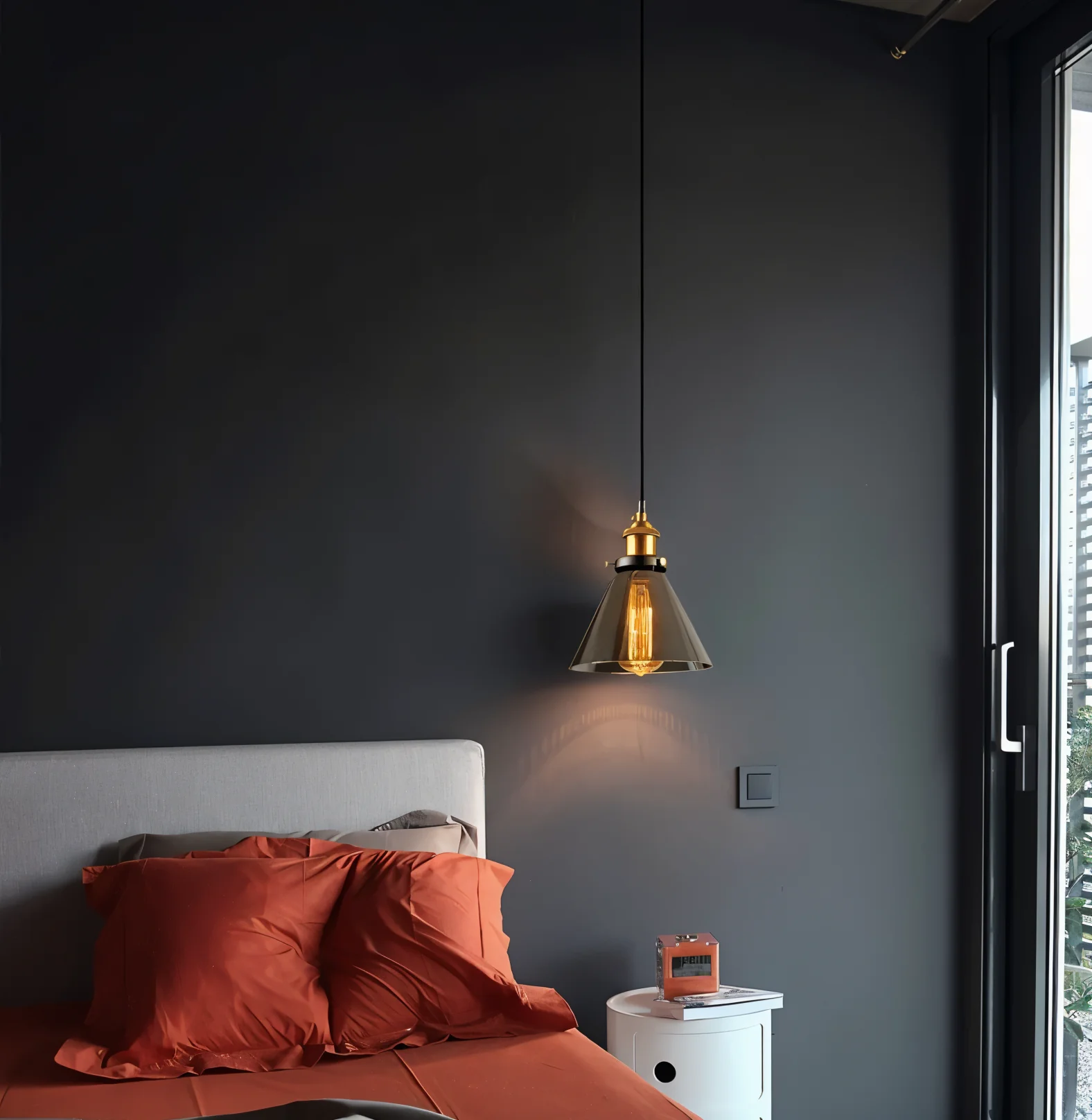 Tinted glass hanging pendant light with brass fitting - Image 6