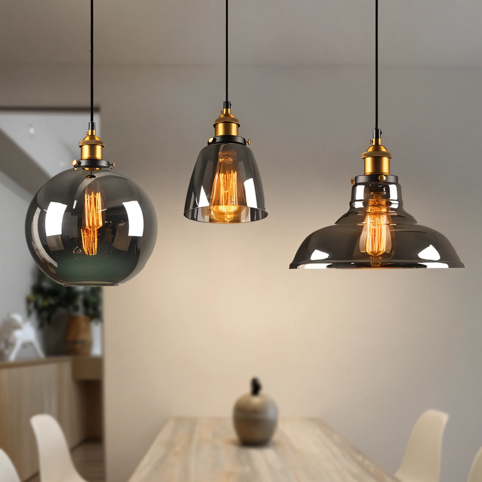 Tinted glass hanging pendant light with brass fitting - Image 8