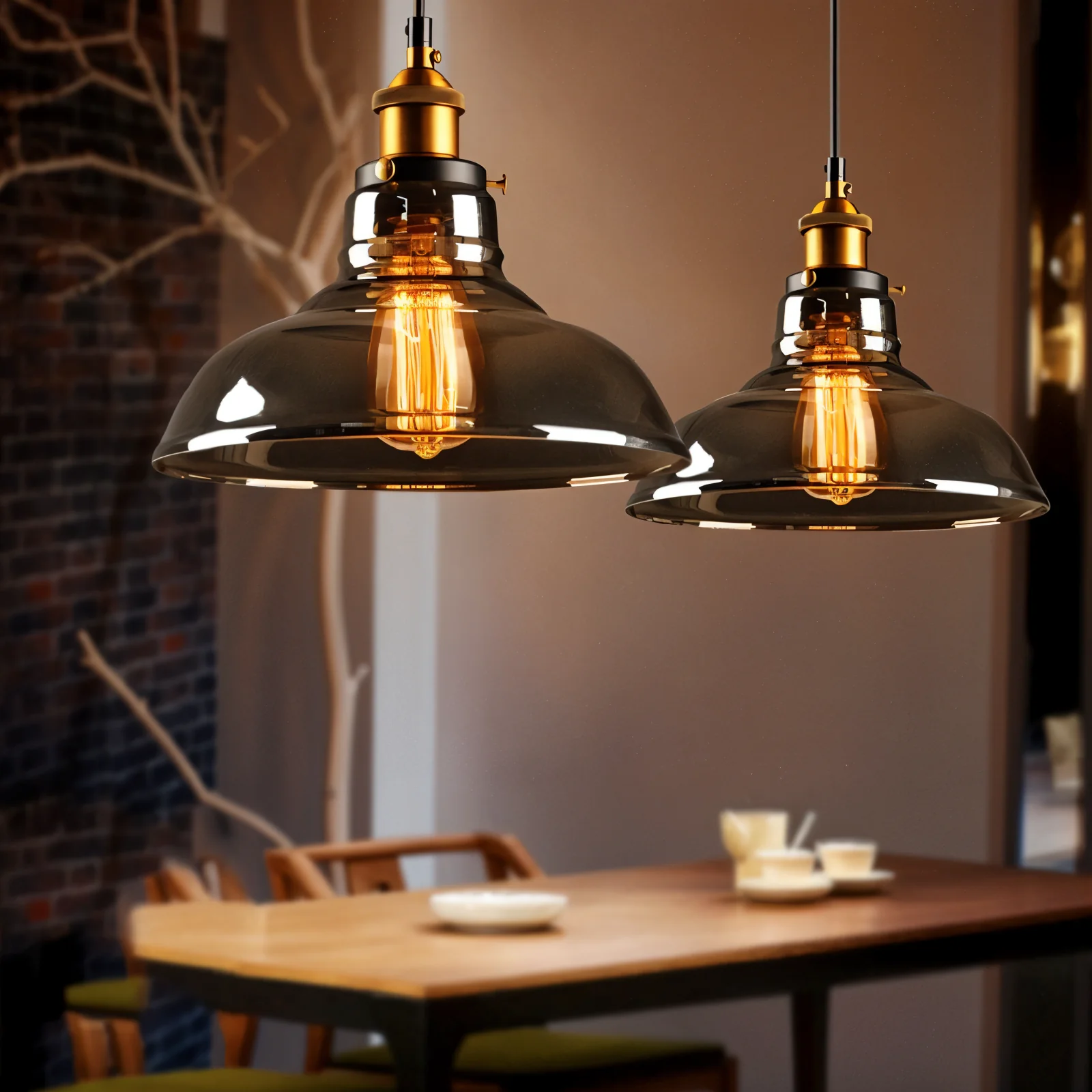 Tinted glass hanging pendant light with brass fitting - Image 9