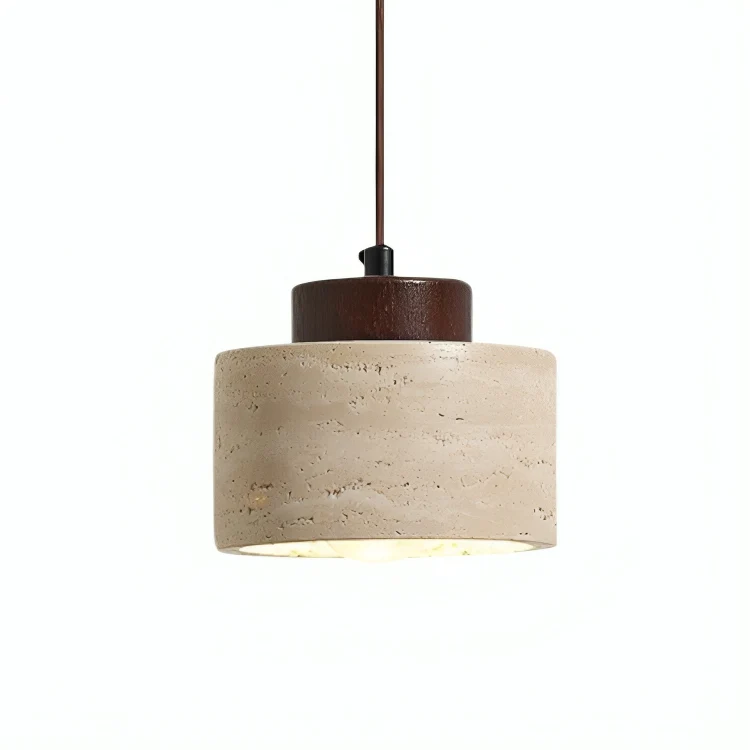 Travertine stone pendant light with cylindrical shade - Image 6