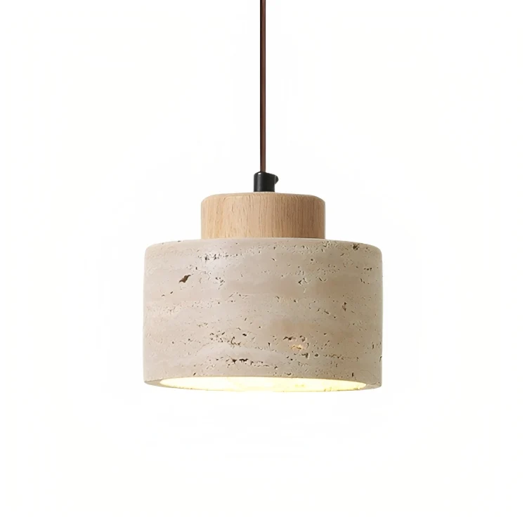 Travertine stone pendant light with cylindrical shade - Image 7