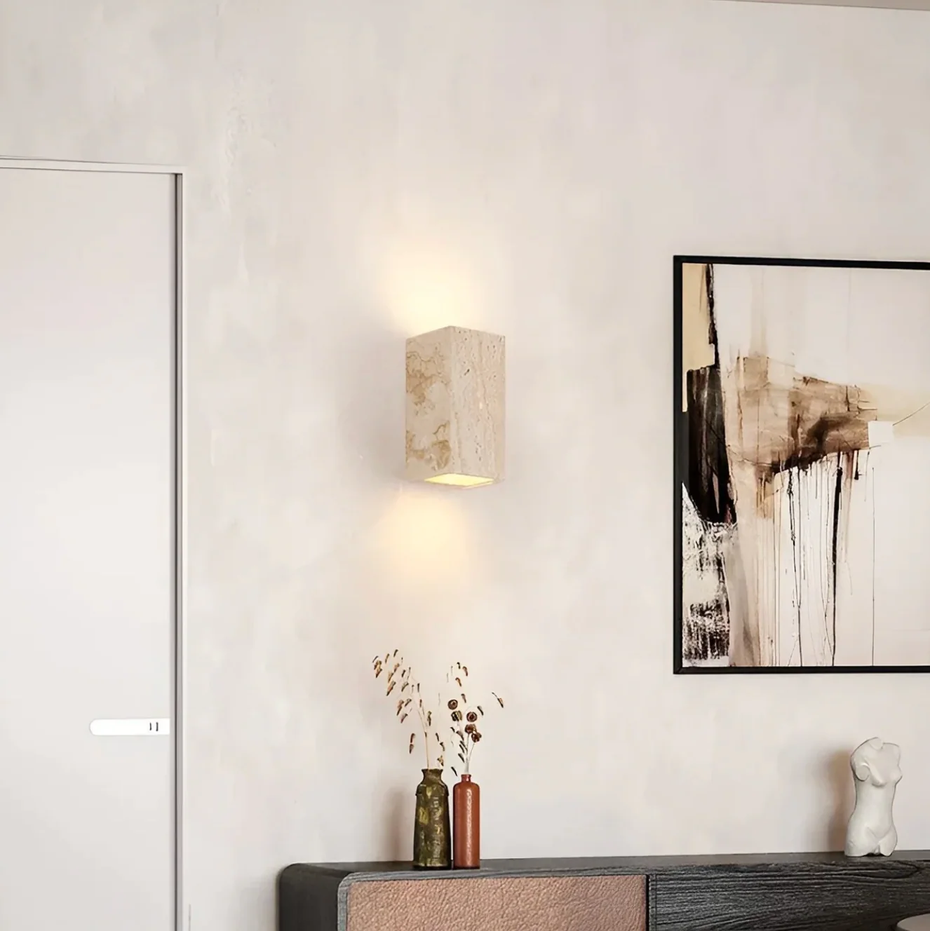 Travertine Wall Light Natural Stone Modern Minimalist Sconce - Image 3