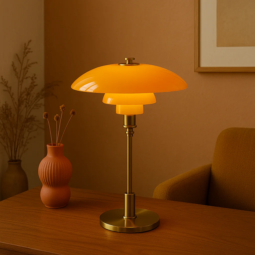 Vintage Danish Glass Shade Table Lamp - Image 3