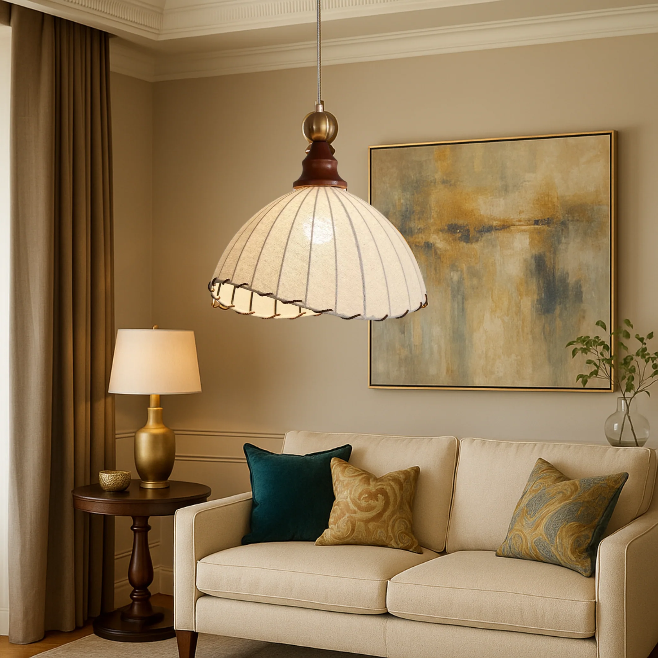 Vintage Pleated Fabric Pendant Lamp - Image 2