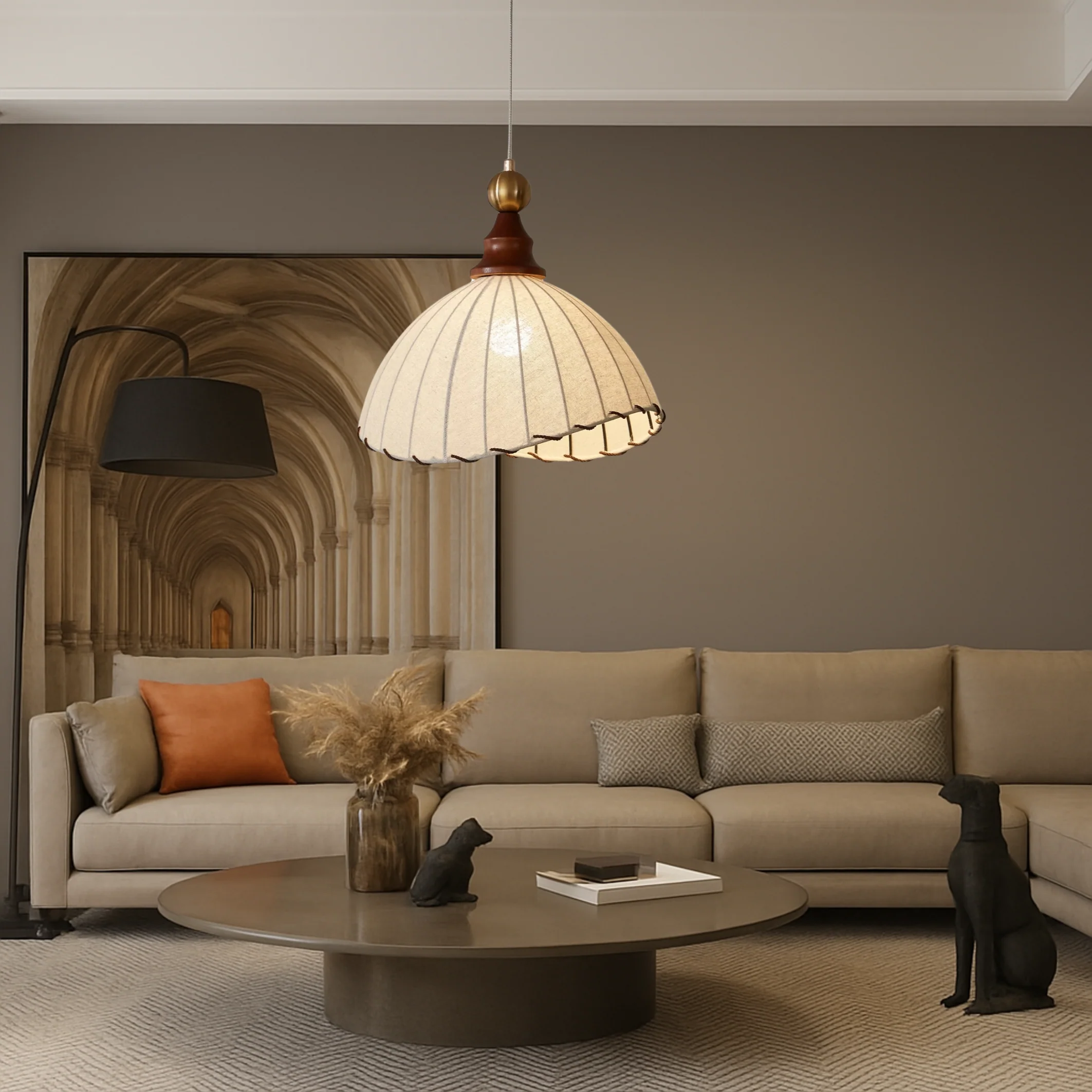 Vintage Pleated Fabric Pendant Lamp - Image 3