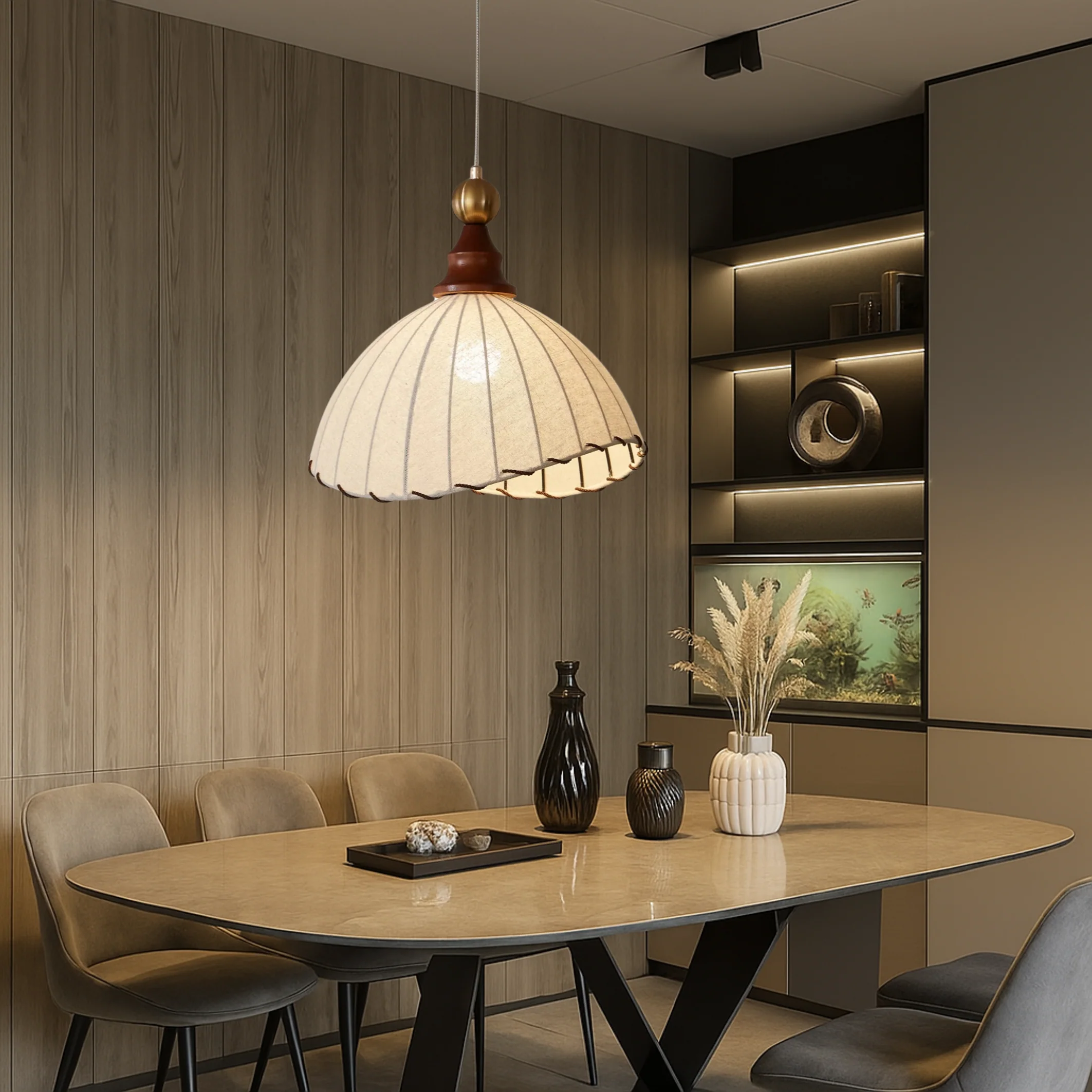 Vintage Pleated Fabric Pendant Lamp - Image 4