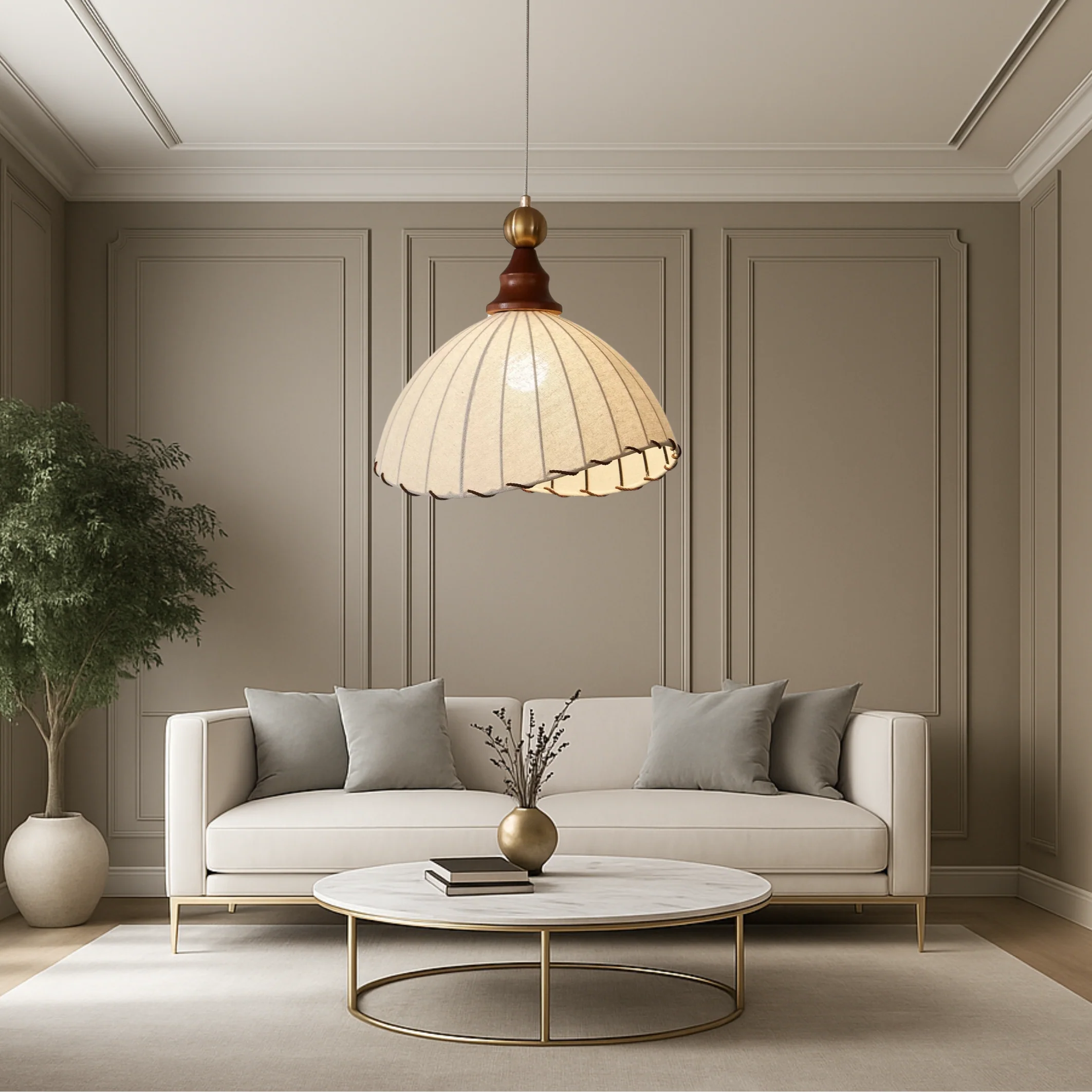 Vintage Pleated Fabric Pendant Lamp - Image 5