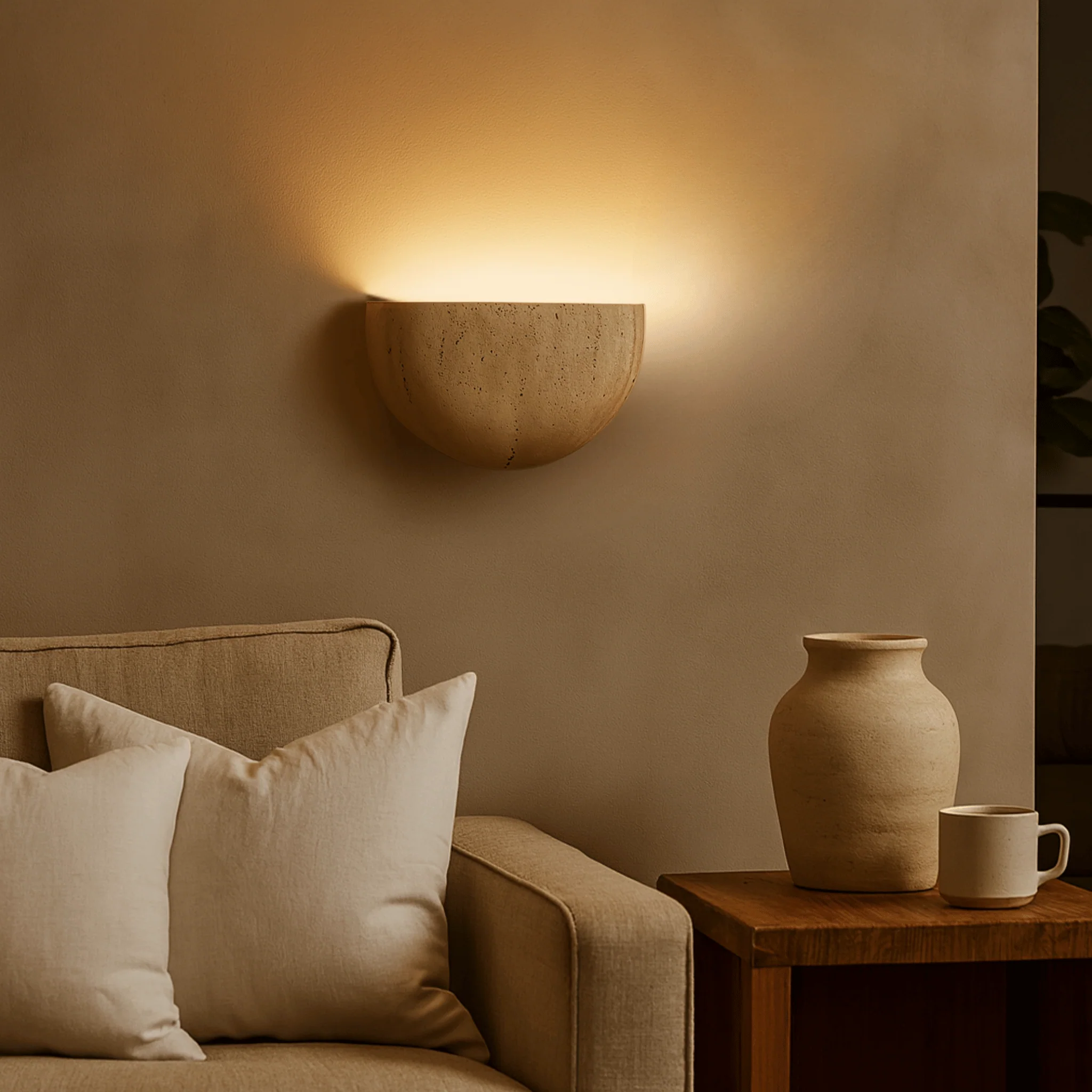 Wabi Sabi Stone Wall Sconce Soft Ambient Lighting - Image 9