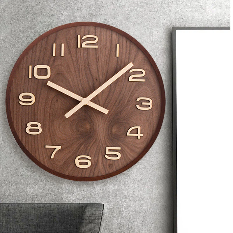 Walnut Wooden Wall Clock Minimalist Silent Modern - Image 2