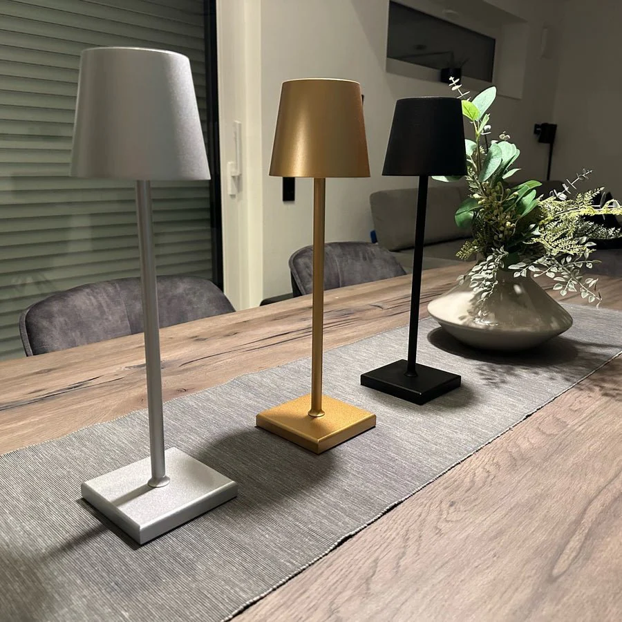 Wireless Metal Cone Shade LED Table Lamp with Square Base - Image 2