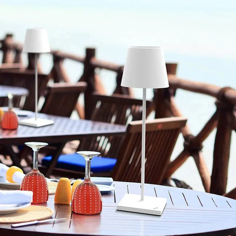 Wireless Metal Cone Shade LED Table Lamp with Square Base - Image 3