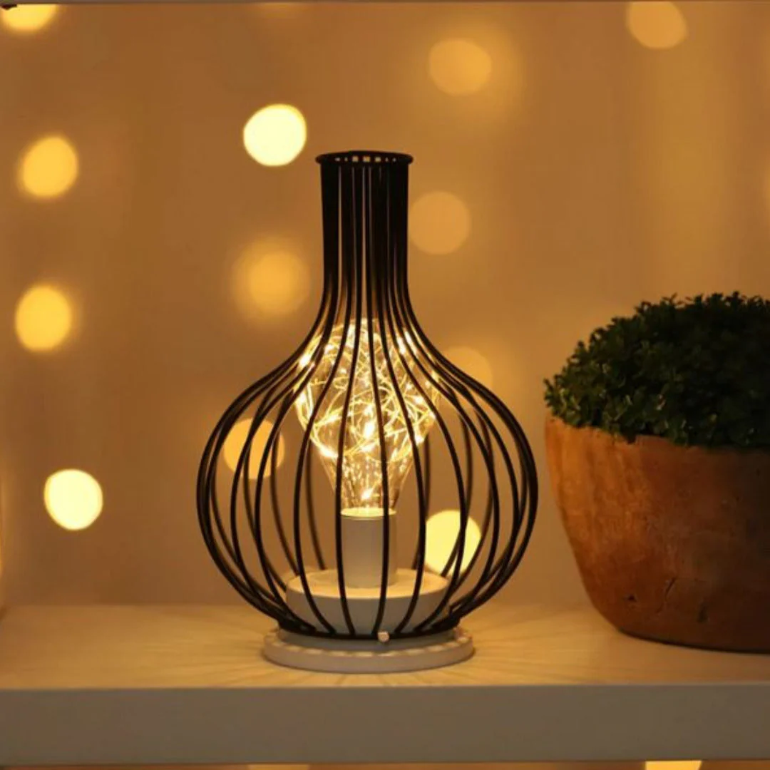 Wireless Table Lamps With Black Metal Cage Shades - Image 2