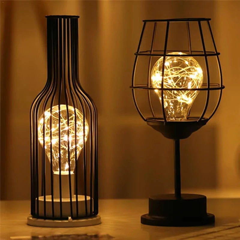 Wireless Table Lamps With Black Metal Cage Shades - Image 3