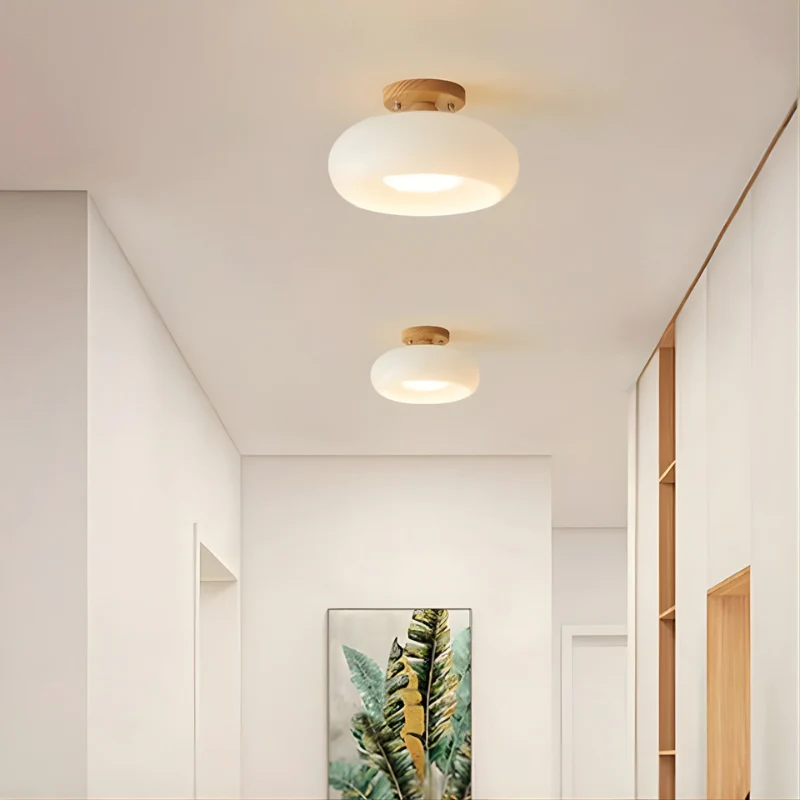 Wood Accent Glass Flush Mount Ceiling Light