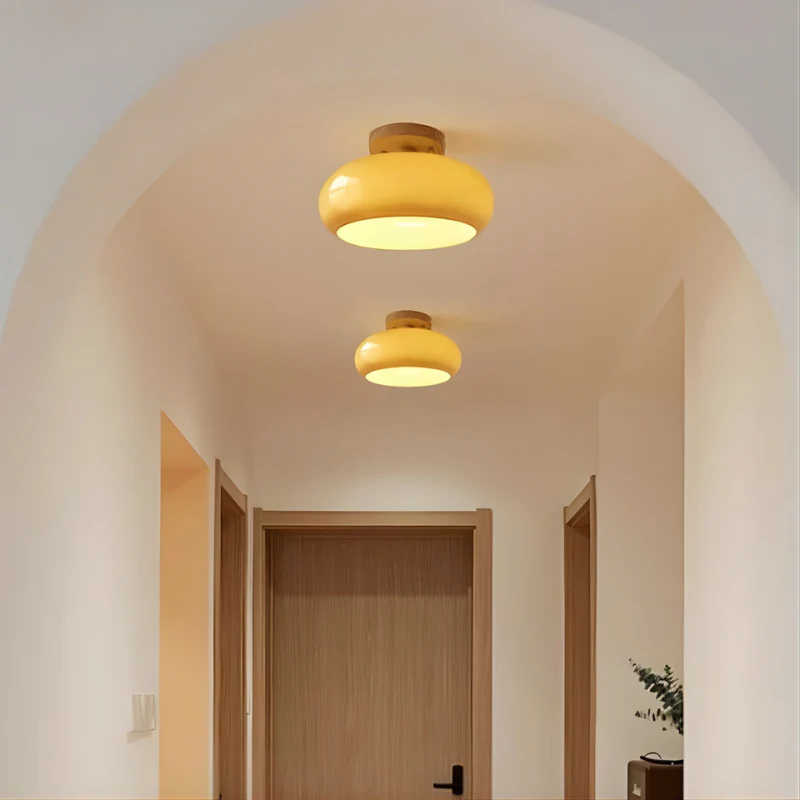 Wood Accent Glass Flush Mount Ceiling Light - Image 3