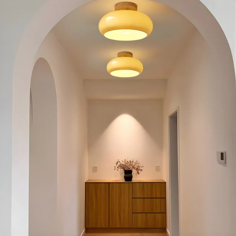 Wood Accent Glass Flush Mount Ceiling Light - Image 5