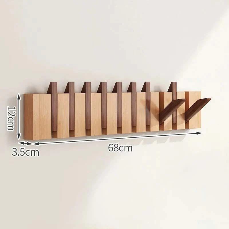 Wood Wall Hook Rack With Foldable Hooks Natural Finish - Image 10