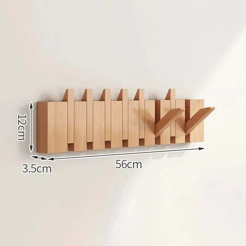 Wood Wall Hook Rack With Foldable Hooks Natural Finish - Image 11